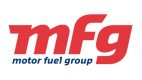 Motor Fuel Group logo featuring red italicized text "mfg" with "motor fuel group" in blue subtitle text below.